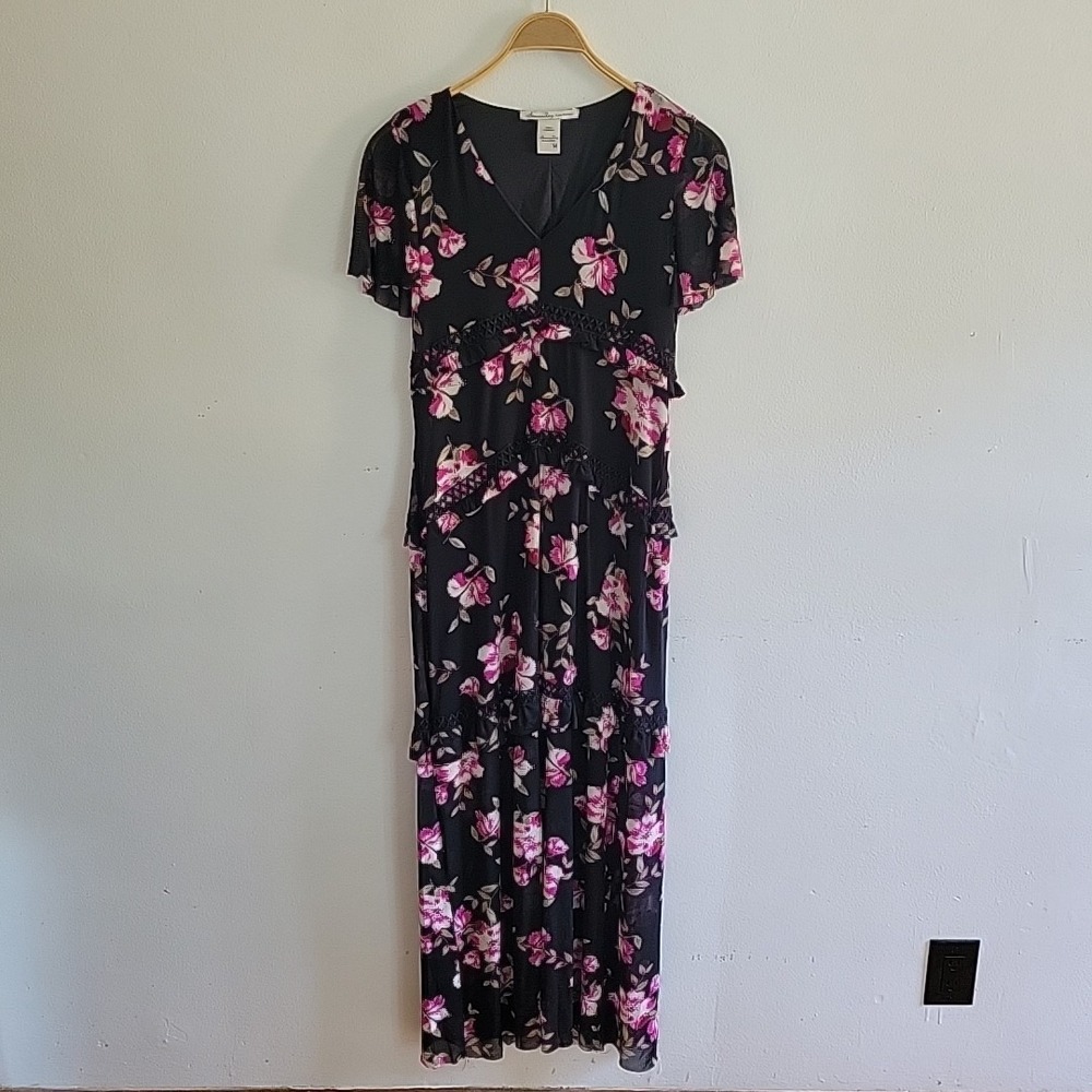 American Rag Cie Maxi Dress Medium Floral Mesh Empire Waist Feminine‎ Romantic